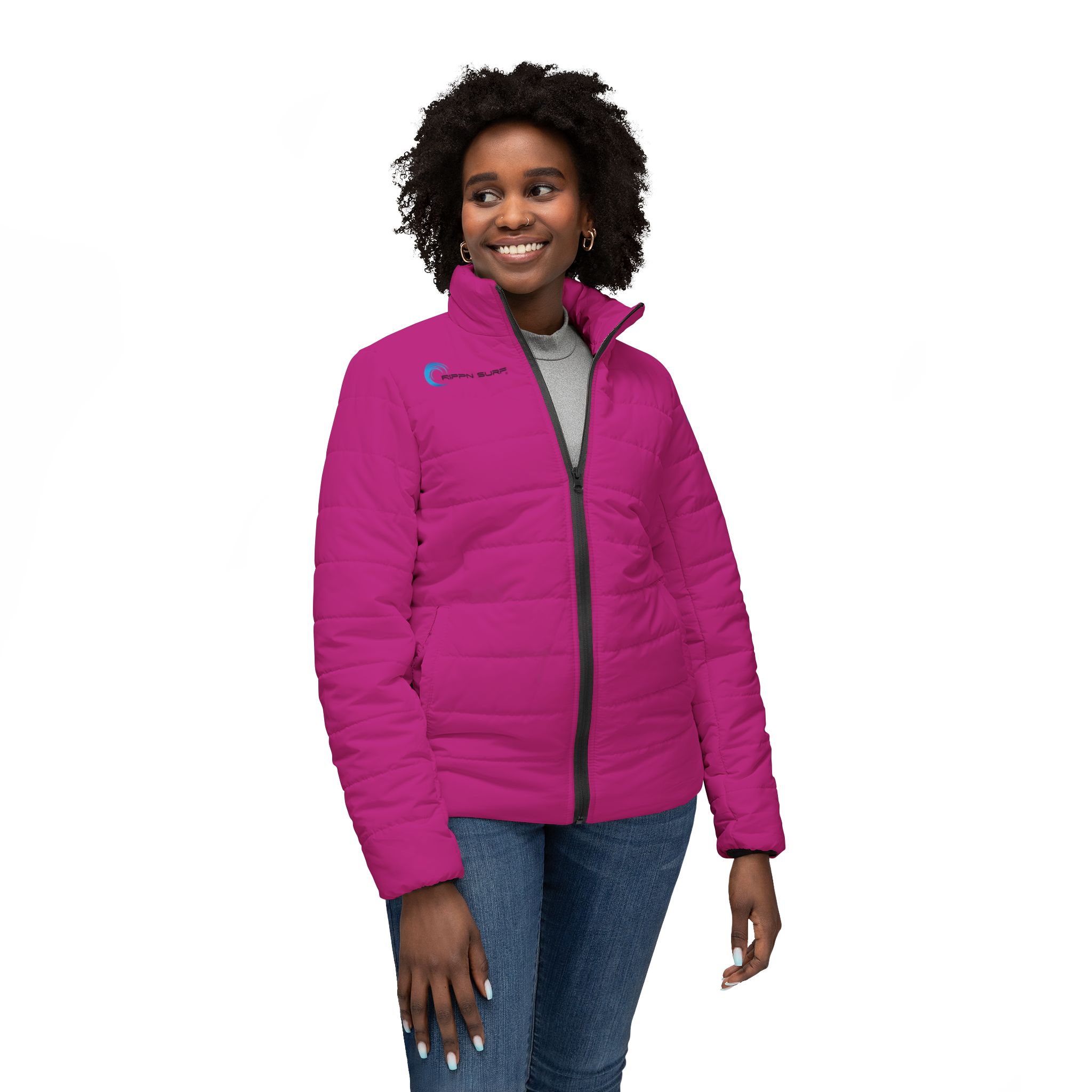 Rippn Surf Pink Women’s Puffer Jacket - Image 3
