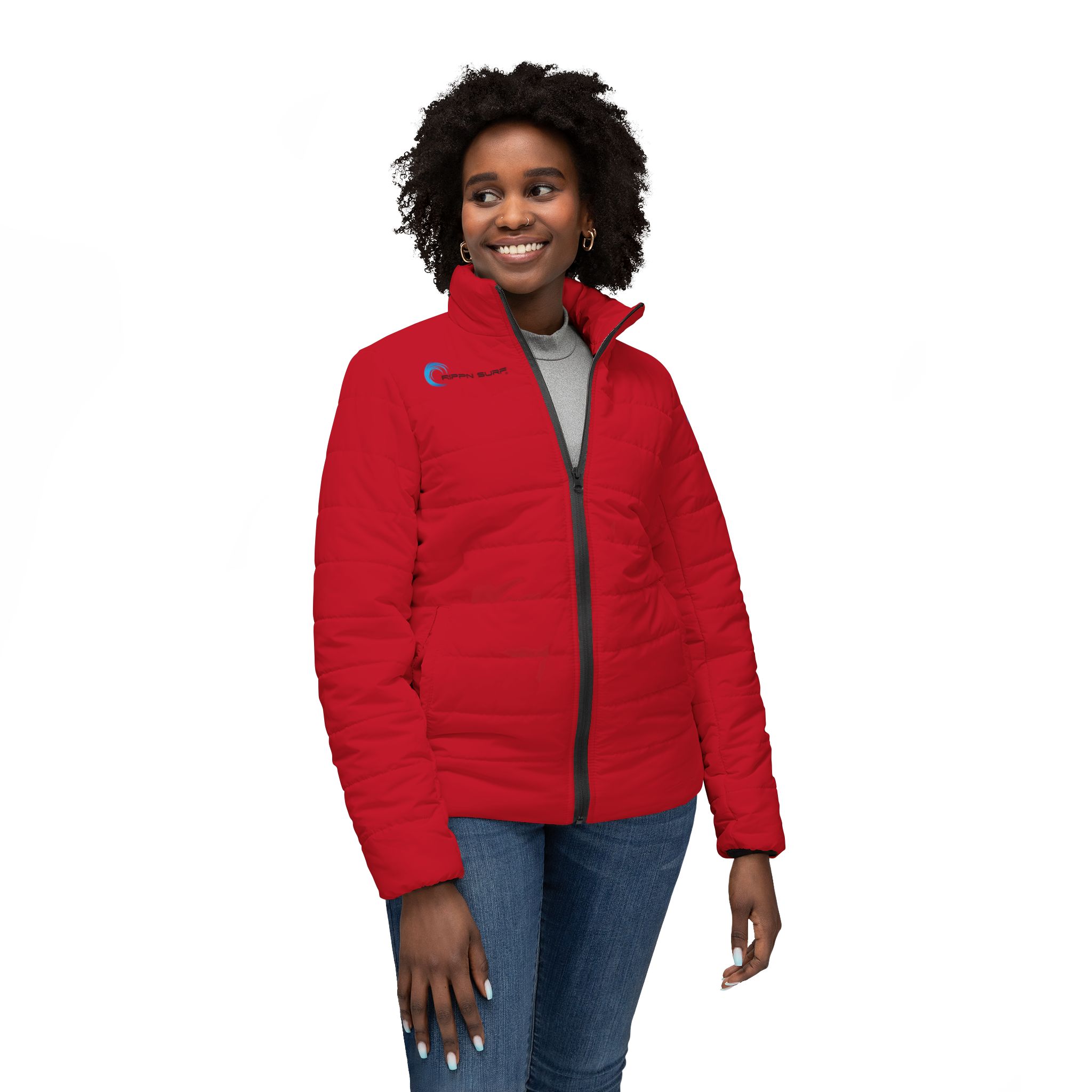 Rippn Surf Dark Red Women’s Puffer Jacket - Image 3