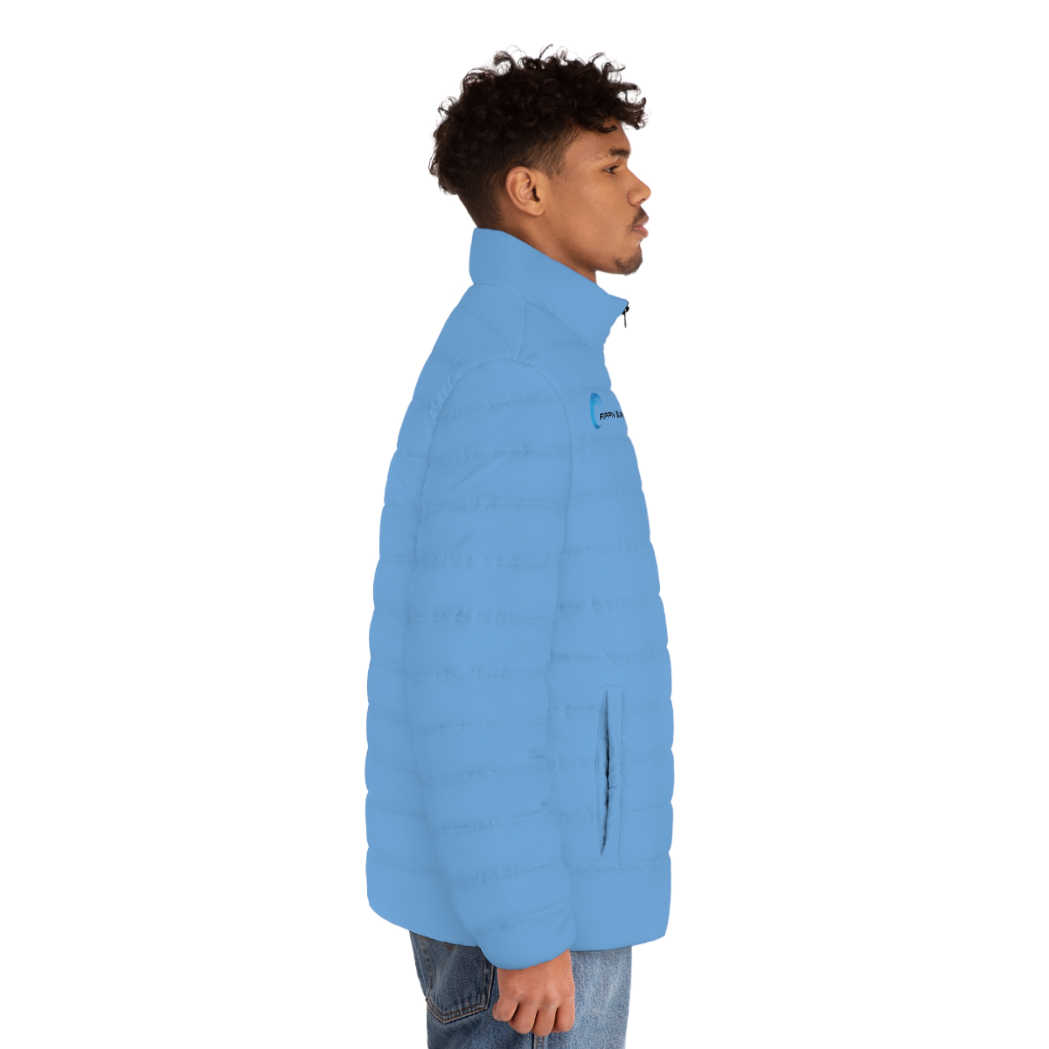 Rippn Surf Backside Wave Men's Light Blue Puffer Jacket - Image 5