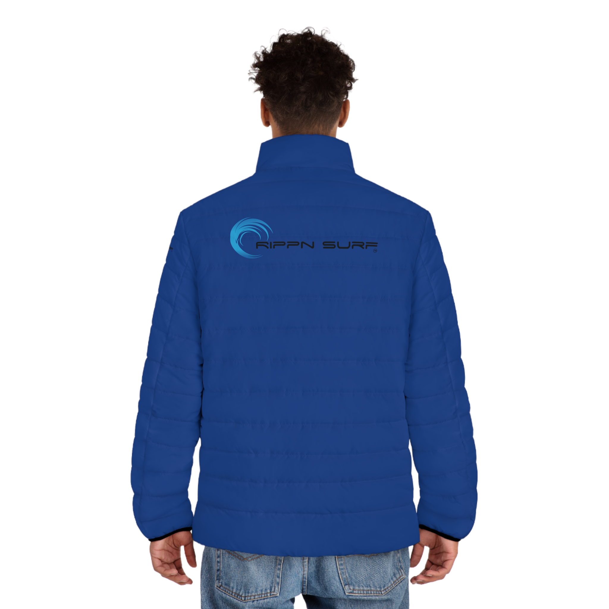Rippn Surf Backside Wave Men's Dark Blue Puffer Jacket - Image 4