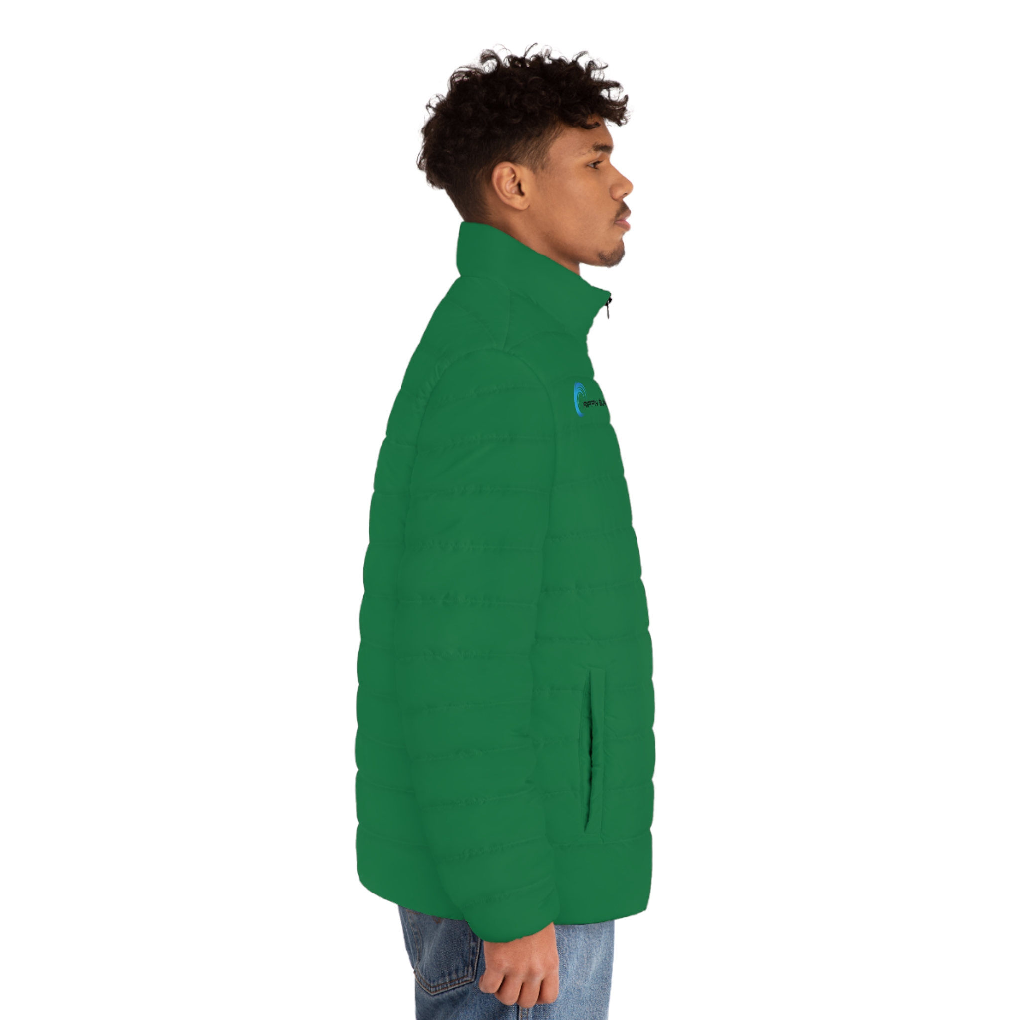 Rippn Surf Backside Wave Men's Dark Green Puffer Jacket - Image 5