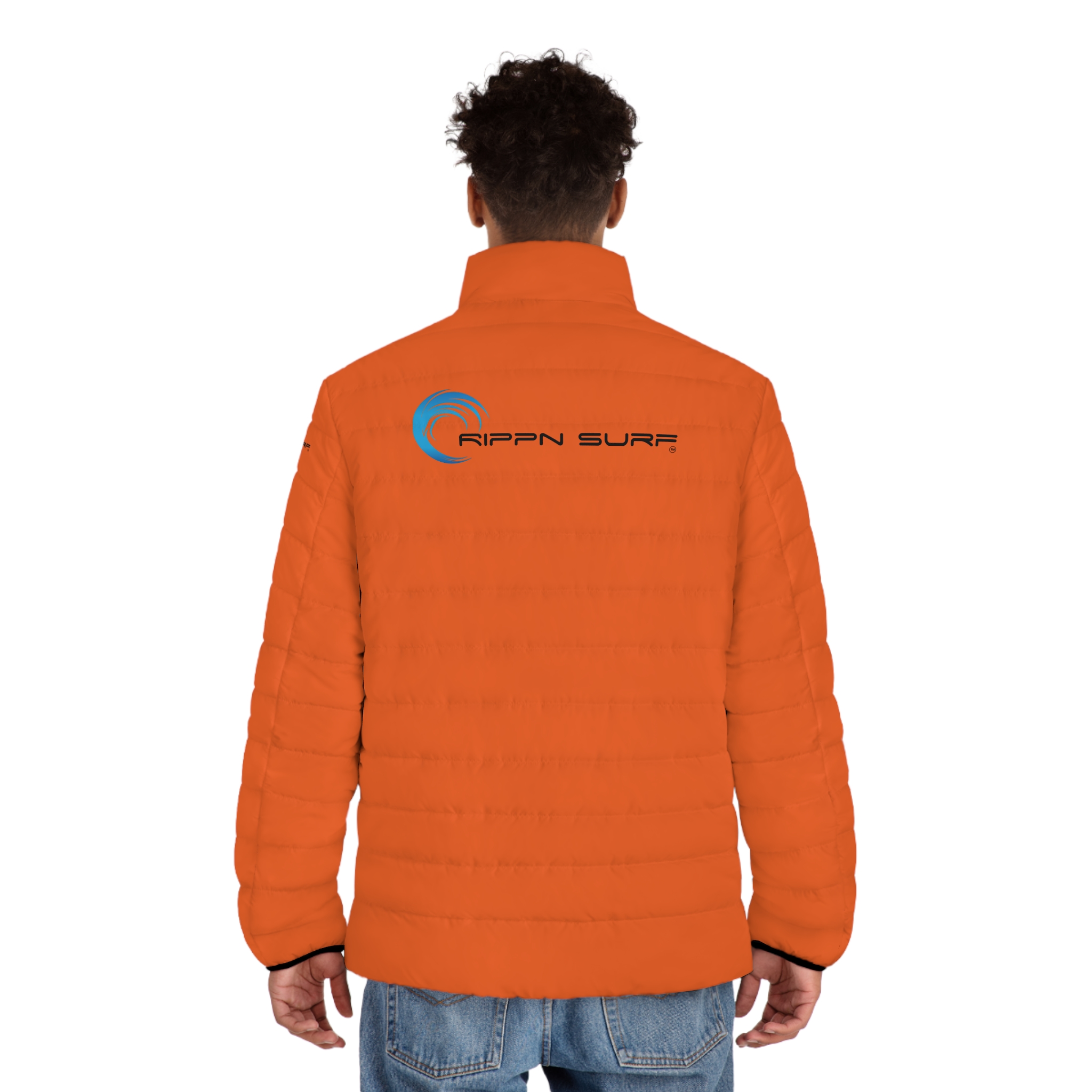 Rippn Surf Backside Wave Men's Orange Puffer Jacket - Image 4
