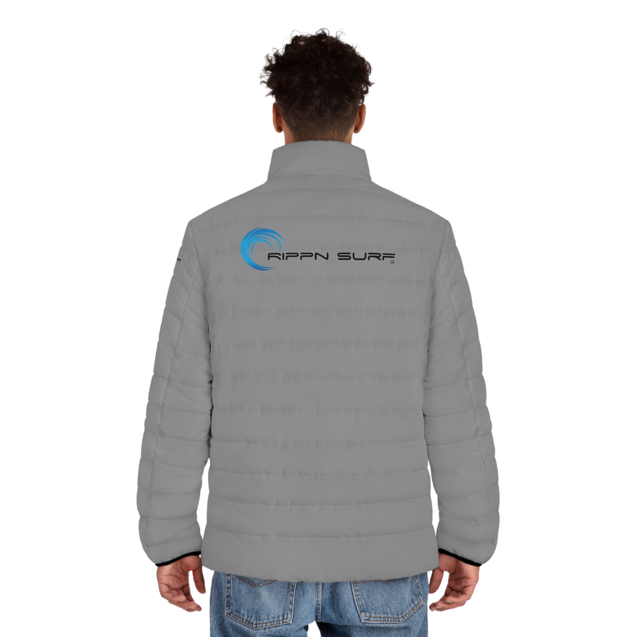 Rippn Surf Backside Wave Men's Grey Puffer Jacket - Image 4