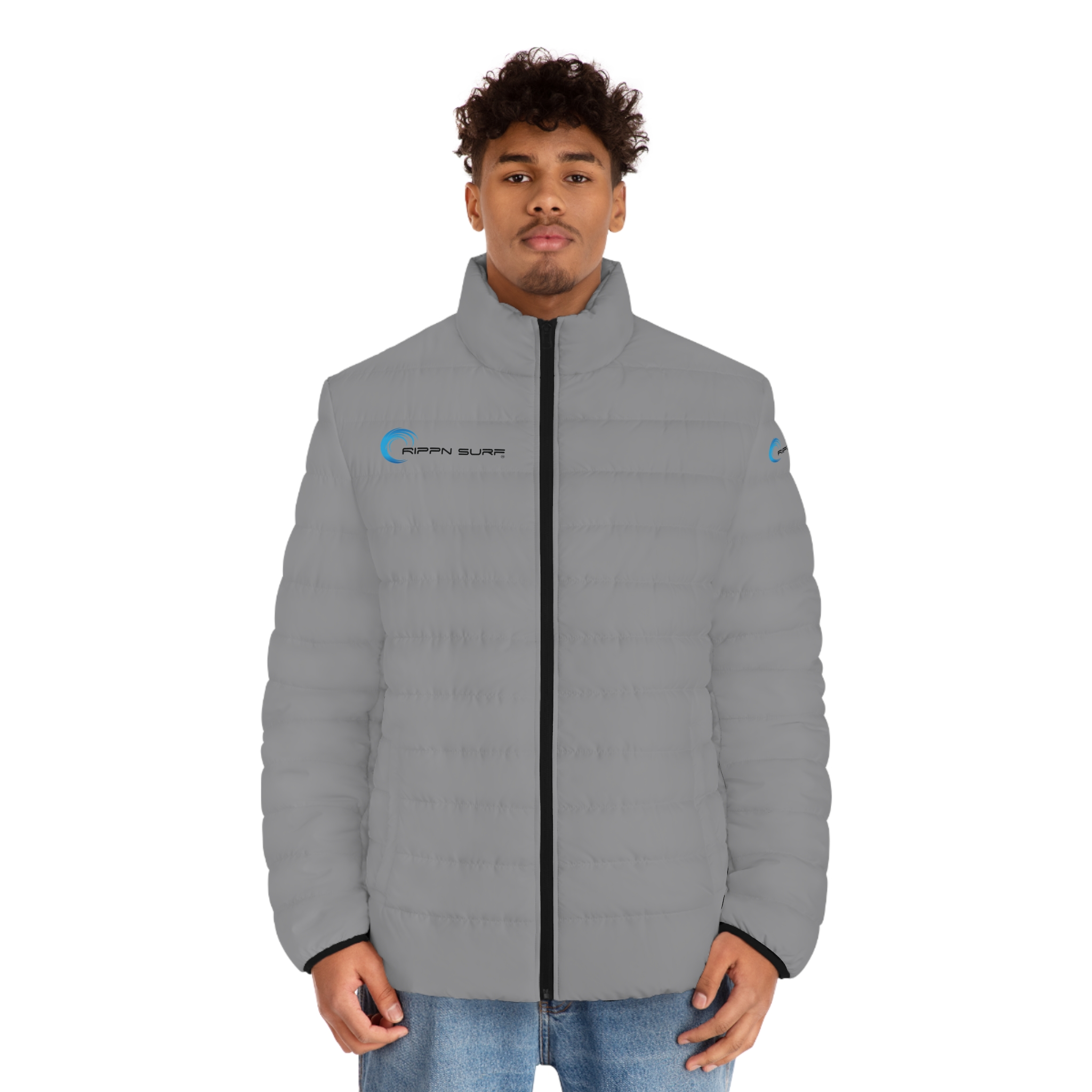 Rippn Surf Backside Wave Men's Grey Puffer Jacket - Image 3