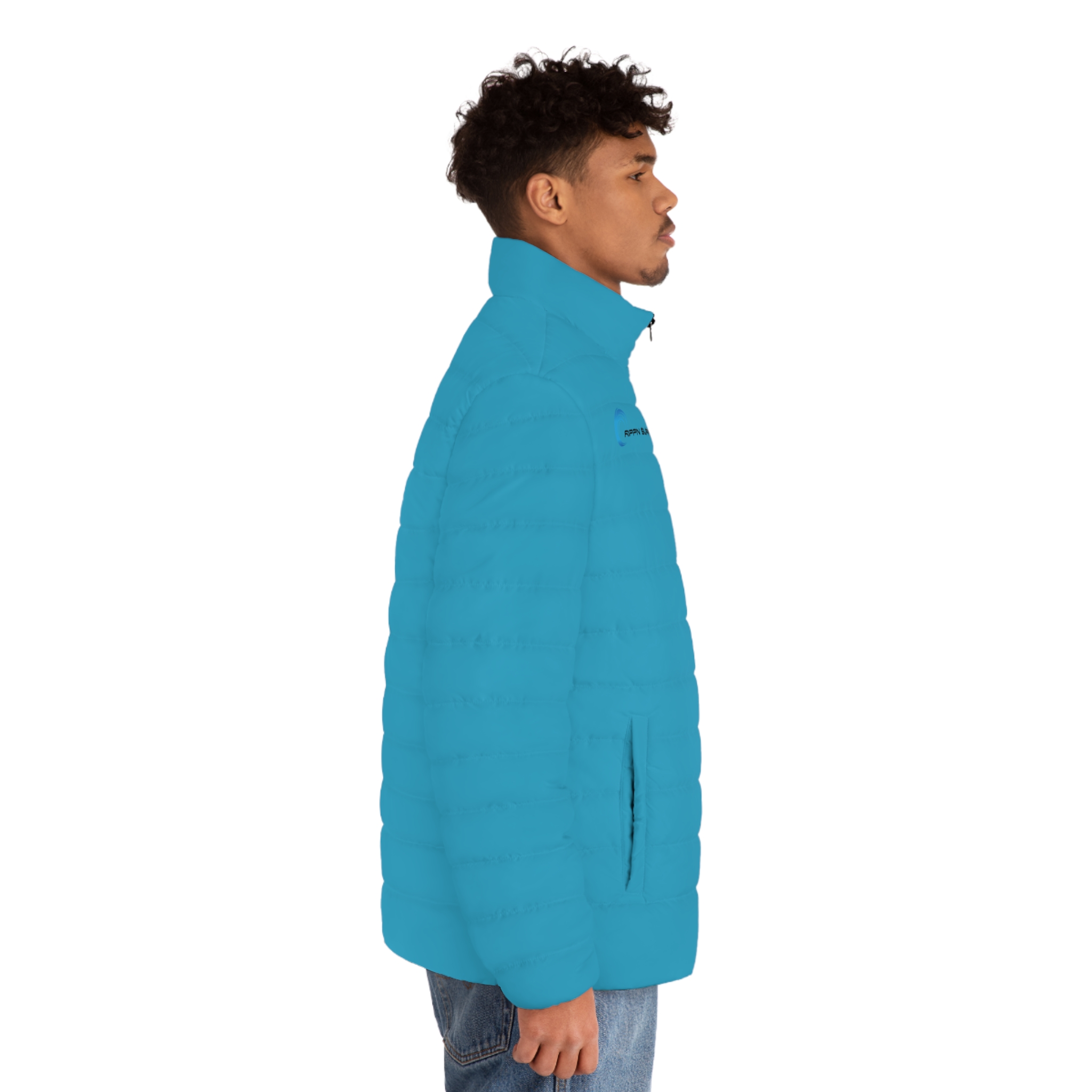 Rippn Surf Backside Wave Men's Ocean Blue Puffer Jacket - Image 5