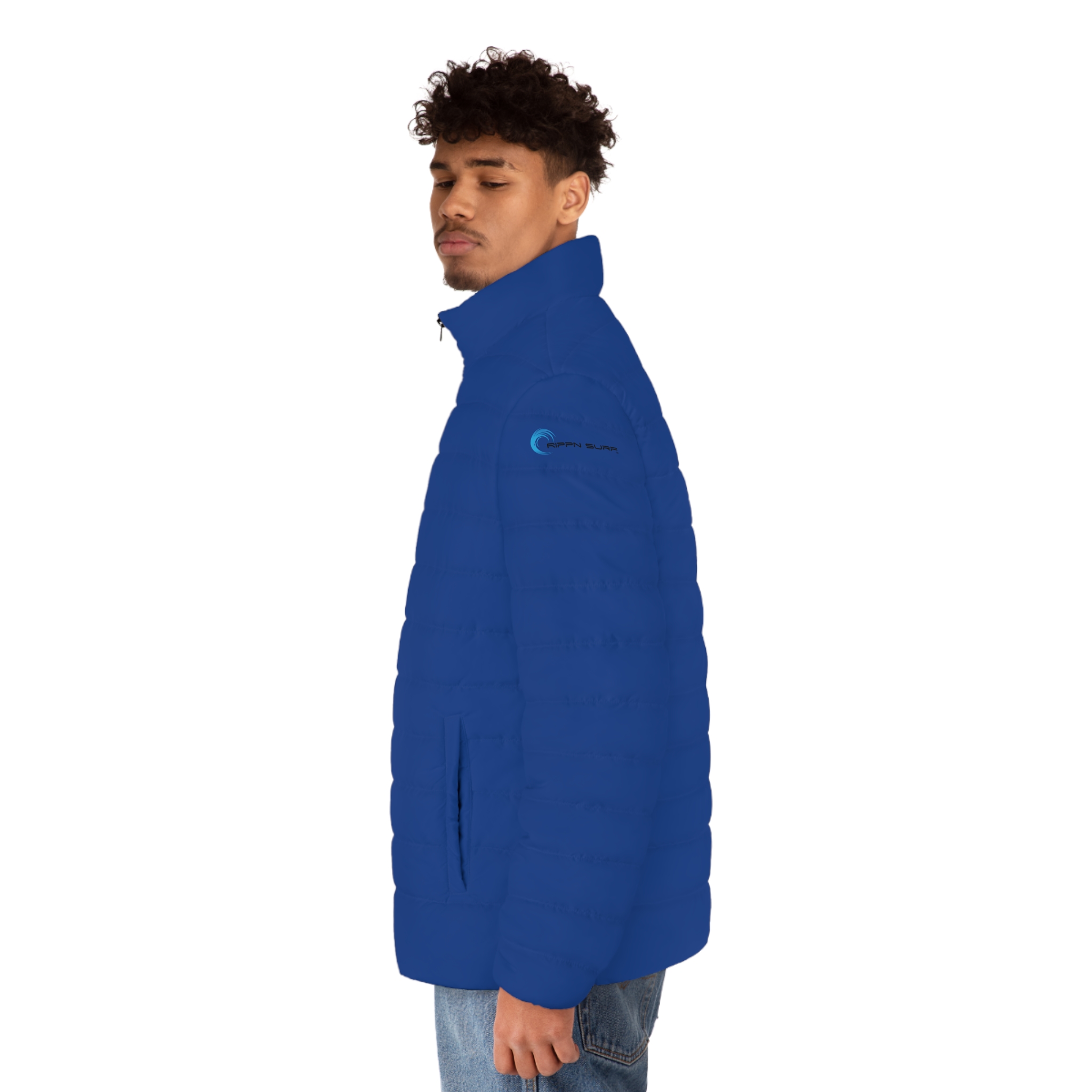 Rippn Surf Backside Wave Men's Dark Blue Puffer Jacket - Image 6