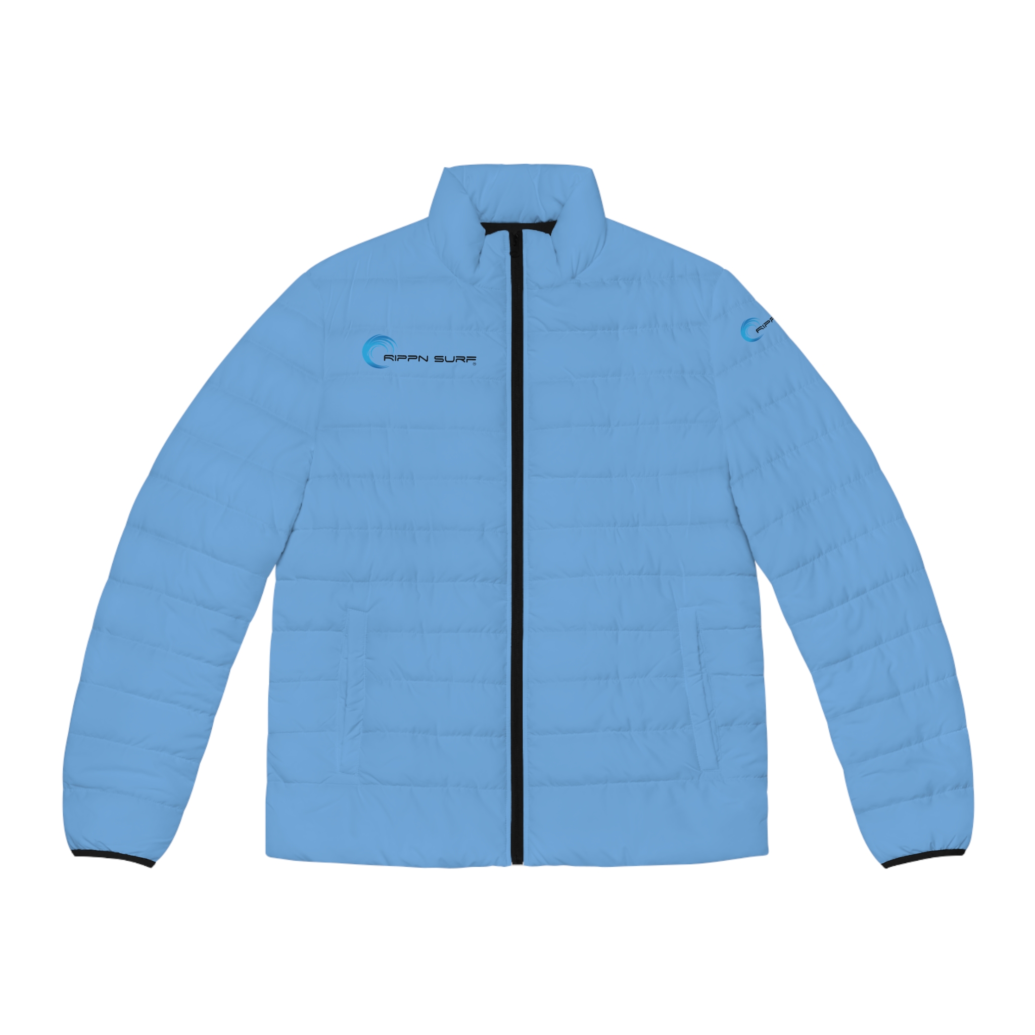Rippn Surf Backside Wave Men's Light Blue Puffer Jacket - Image 2