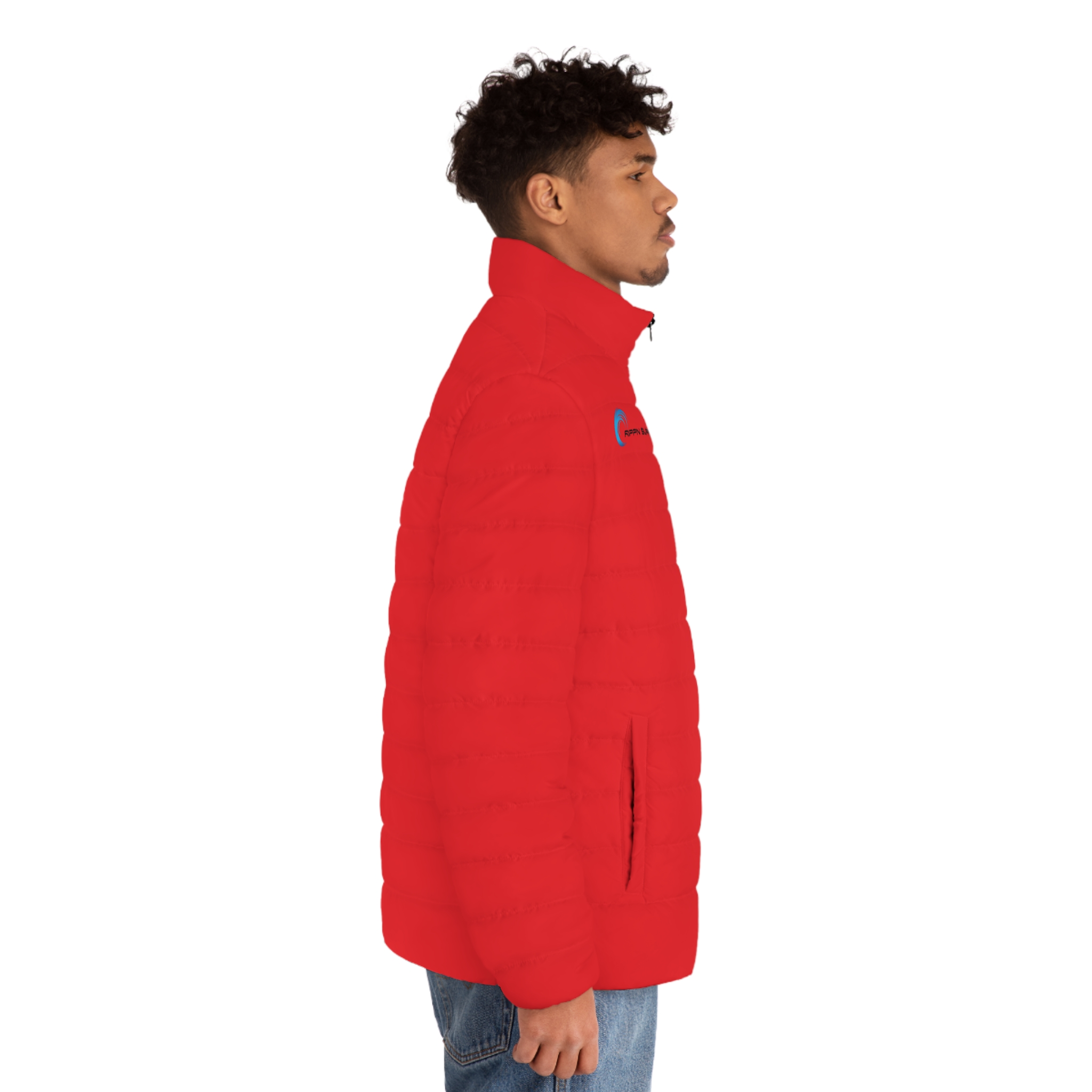Rippn Surf Backside Wave Men's Red Puffer Jacket - Image 5