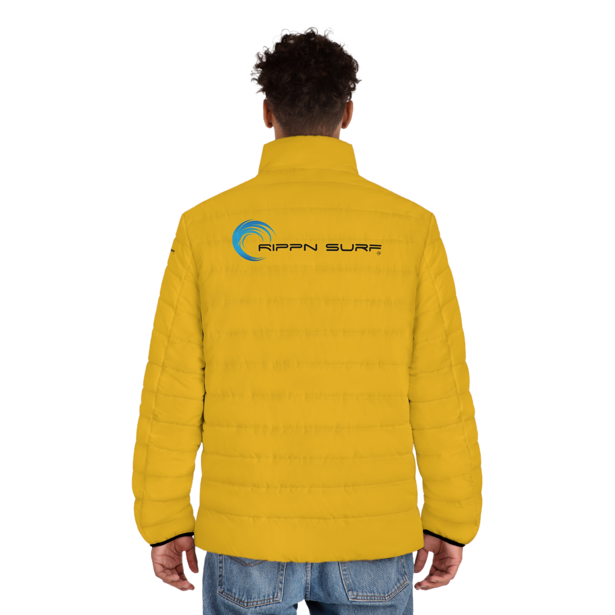 Rippn Surf Backside Wave Men's Yellow Puffer Jacket - Image 4