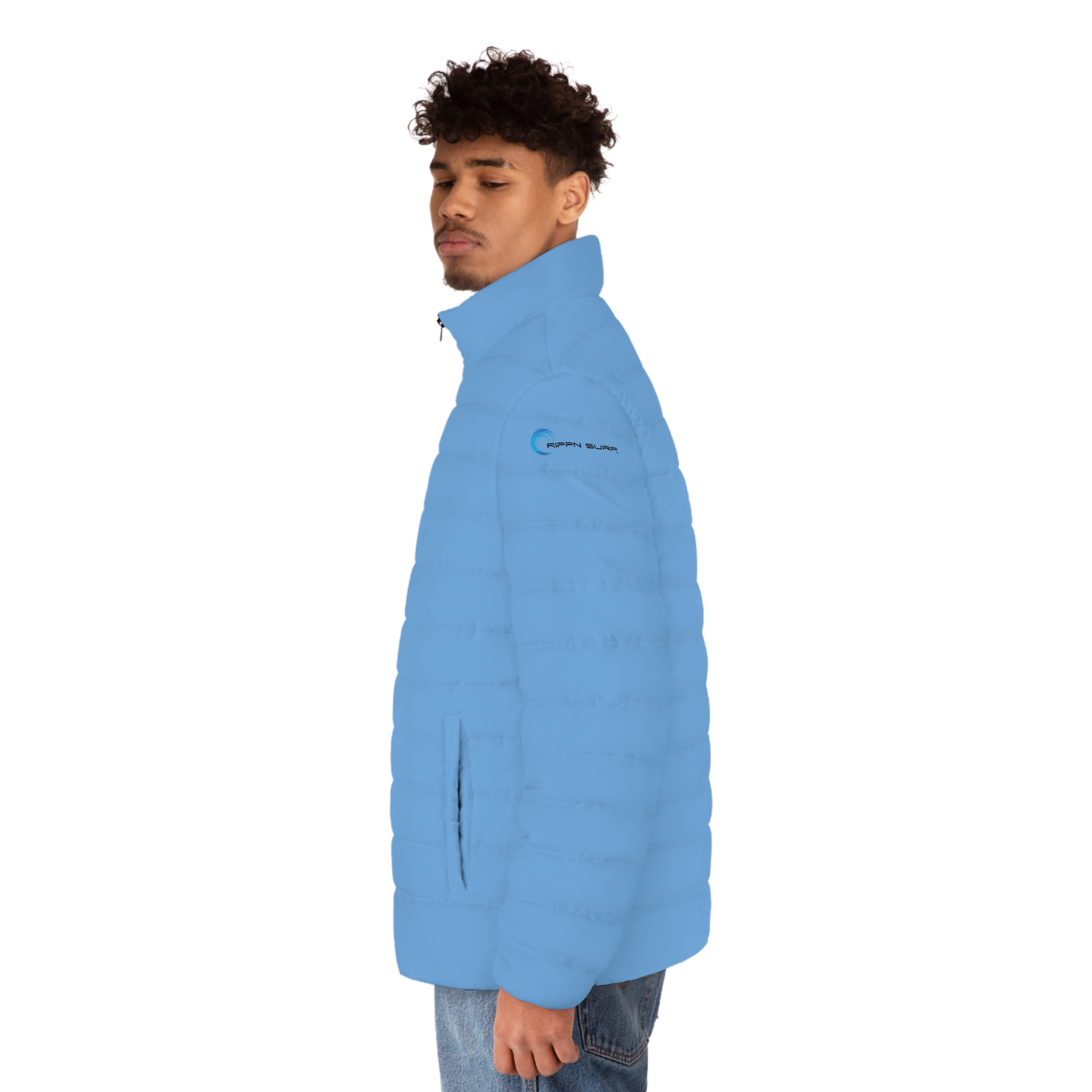 Rippn Surf Backside Wave Men's Light Blue Puffer Jacket - Image 6