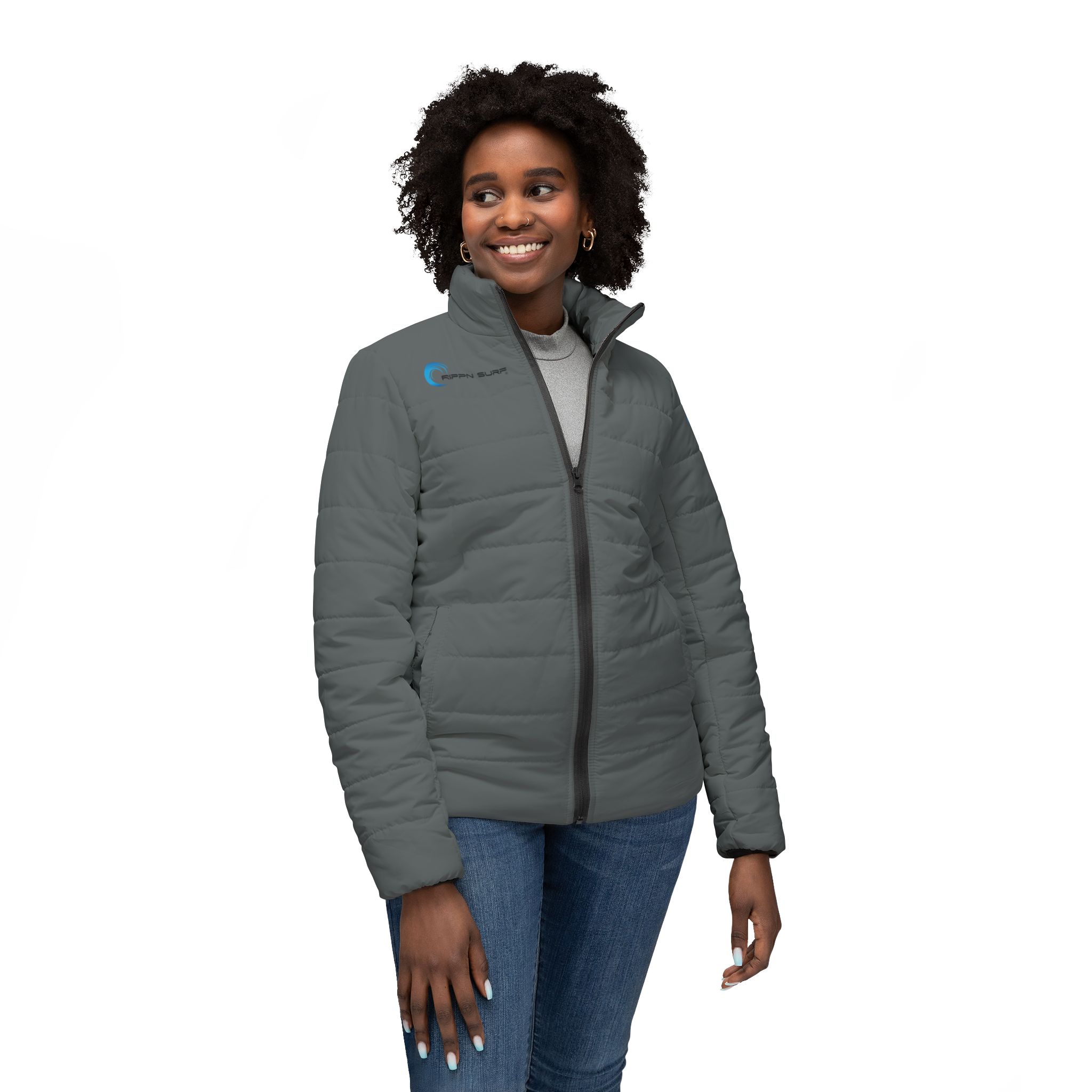 Rippn Surf Dark Grey Women’s Puffer Jacket - Image 3