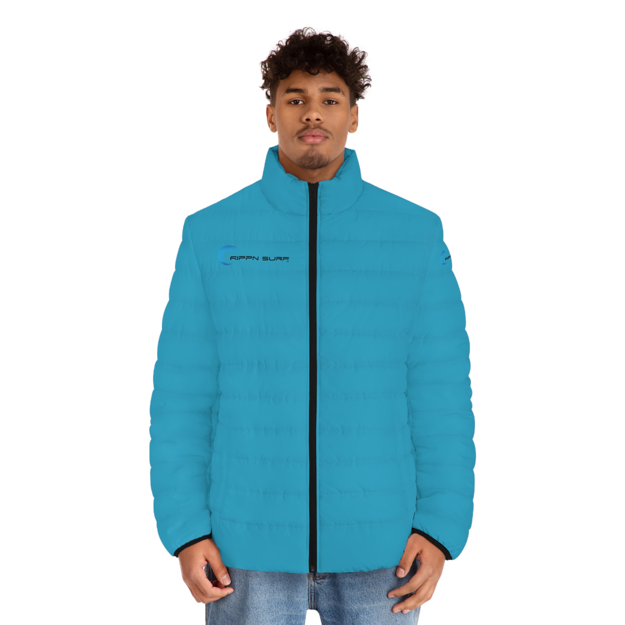 Rippn Surf Backside Wave Men's Ocean Blue Puffer Jacket - Image 3