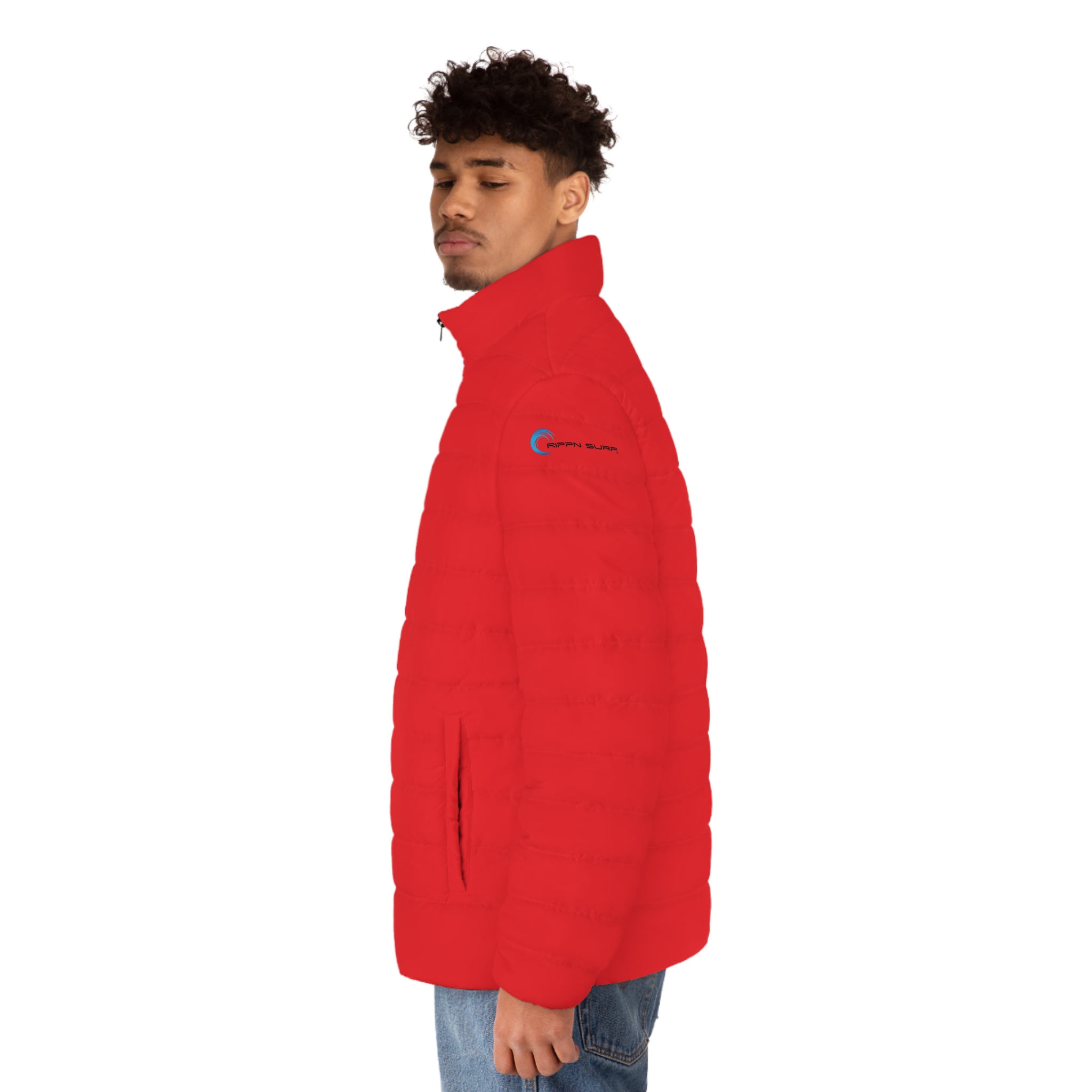 Rippn Surf Backside Wave Men's Red Puffer Jacket - Image 6