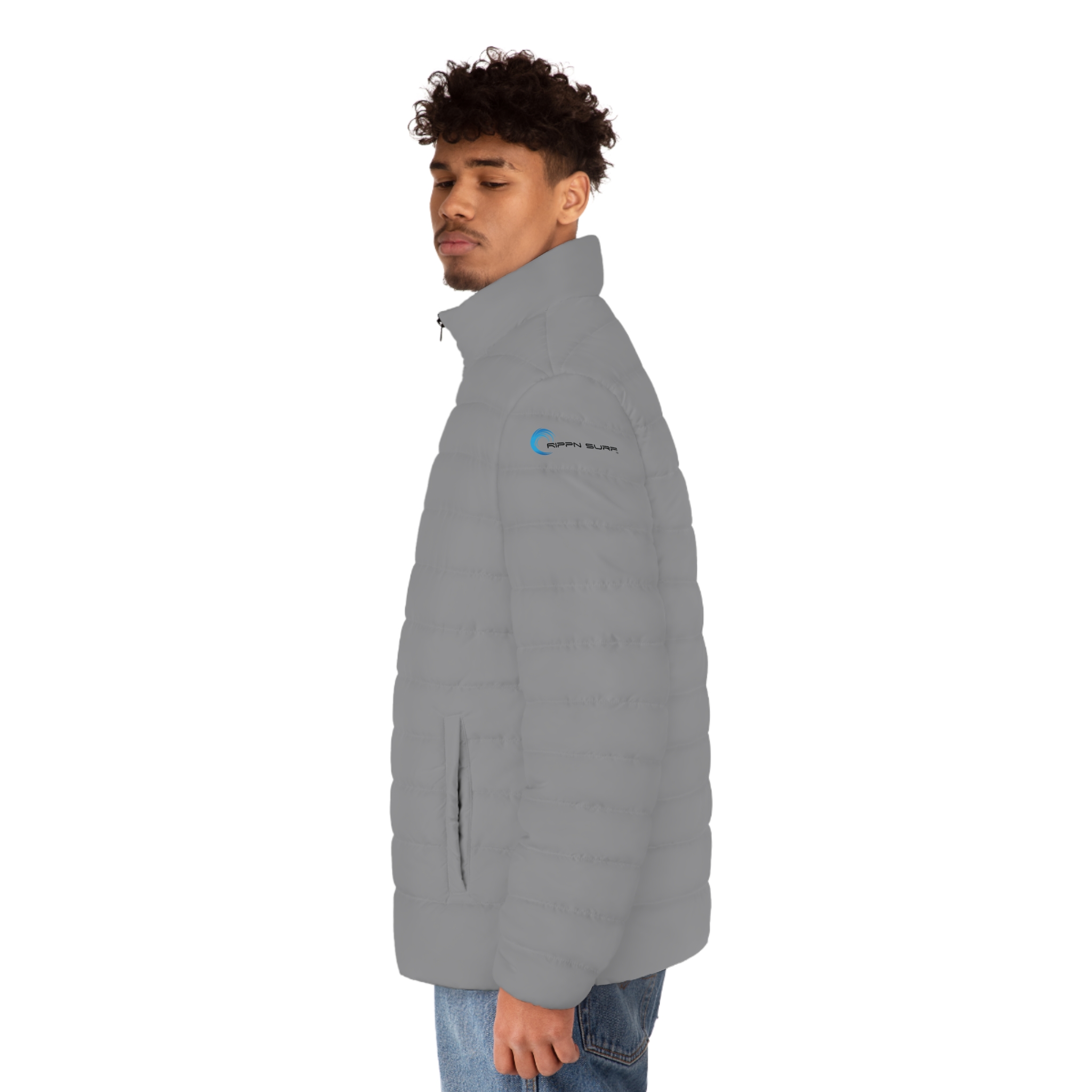 Rippn Surf Backside Wave Men's Grey Puffer Jacket - Image 6