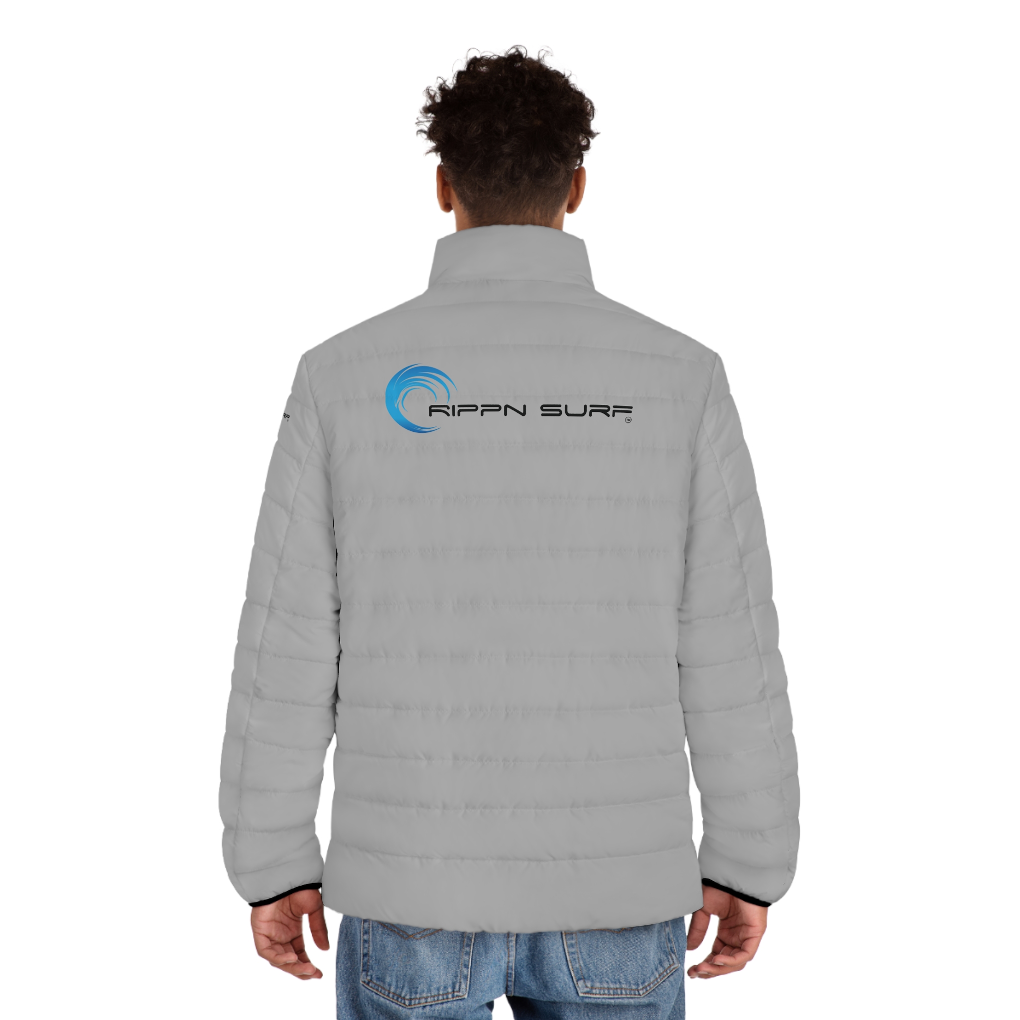 Rippn Surf Backside Wave Men's Light Grey Puffer Jacket - Image 4