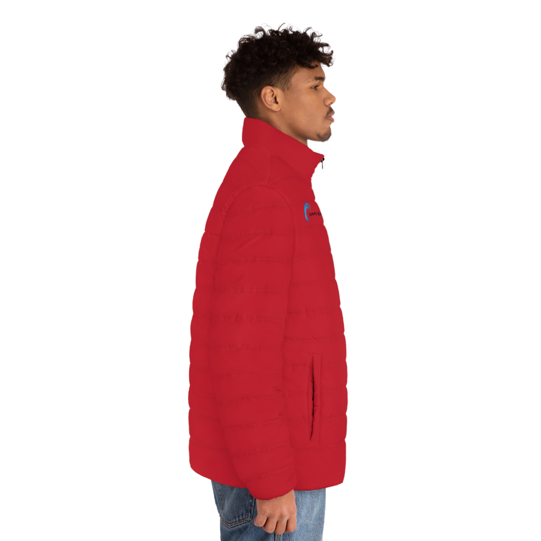 Rippn Surf Backside Wave Men's Dark Red Puffer Jacket - Image 5