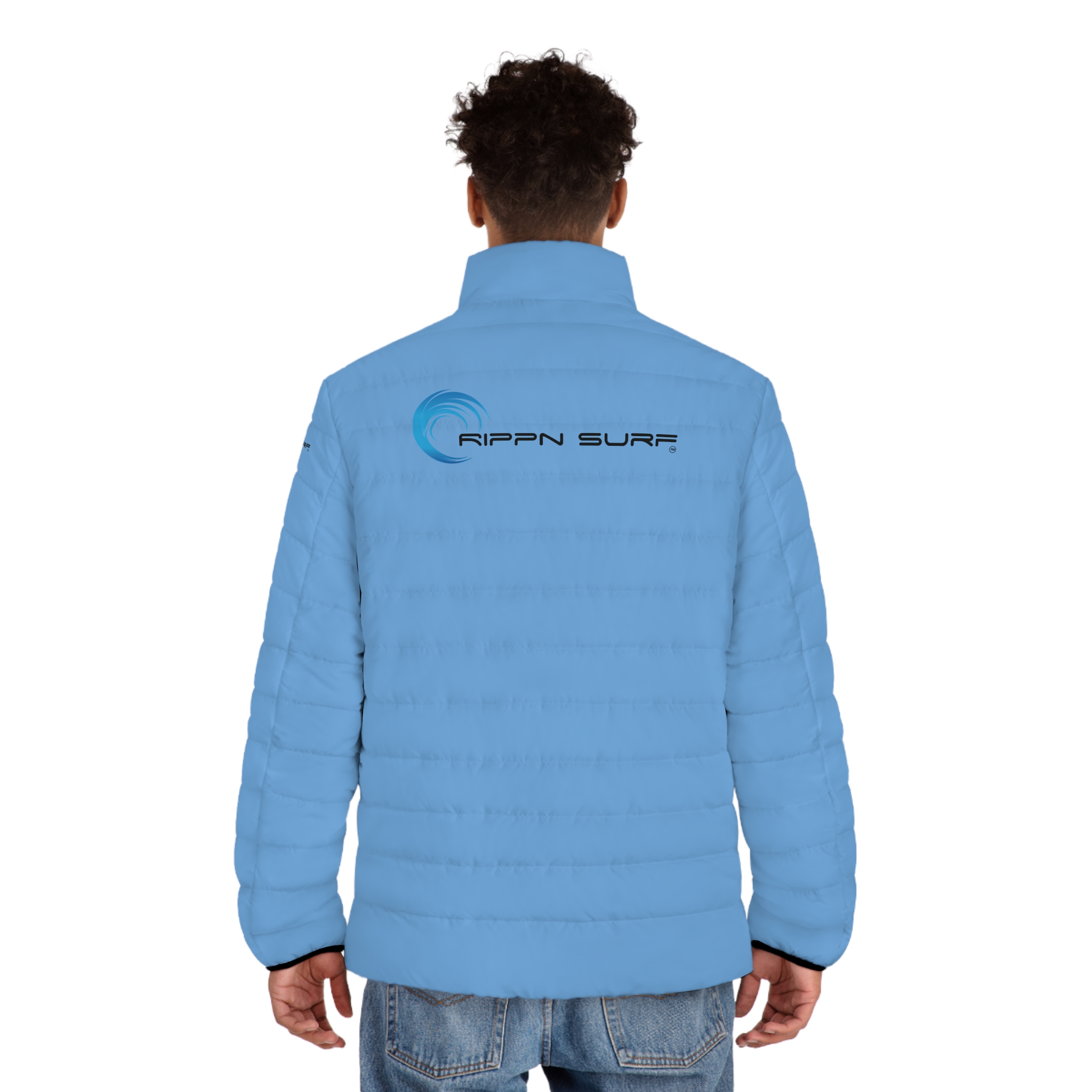 Rippn Surf Backside Wave Men's Light Blue Puffer Jacket - Image 4