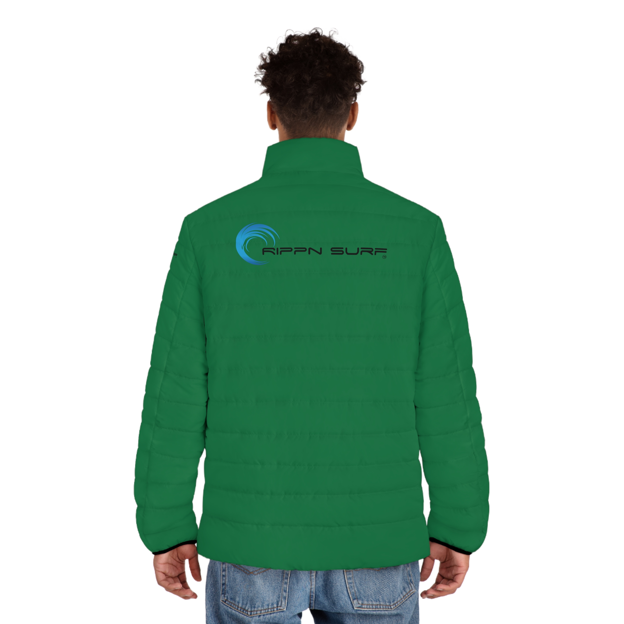 Rippn Surf Backside Wave Men's Dark Green Puffer Jacket - Image 4