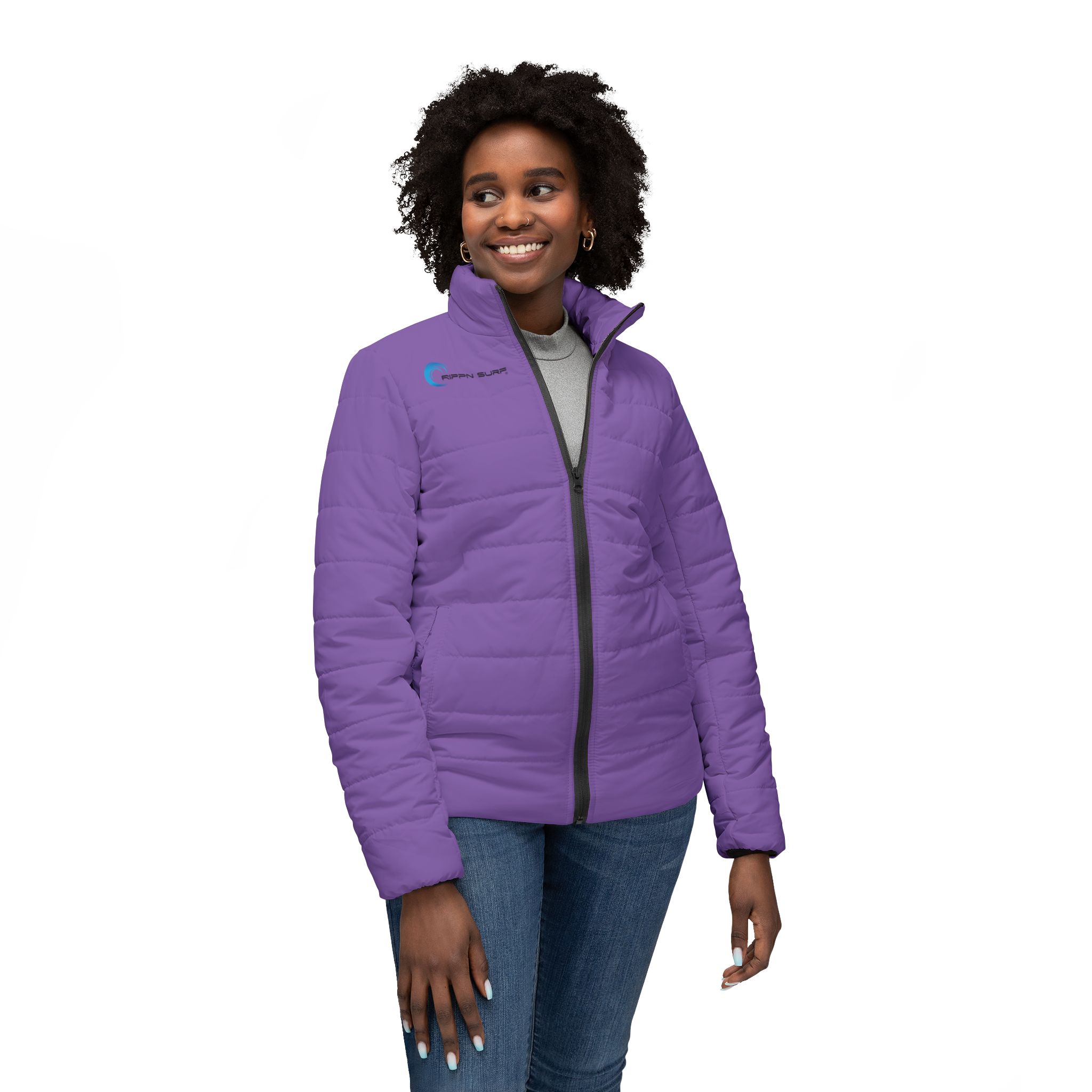 Rippn Surf Light Purple Women’s Puffer Jacket - Image 3