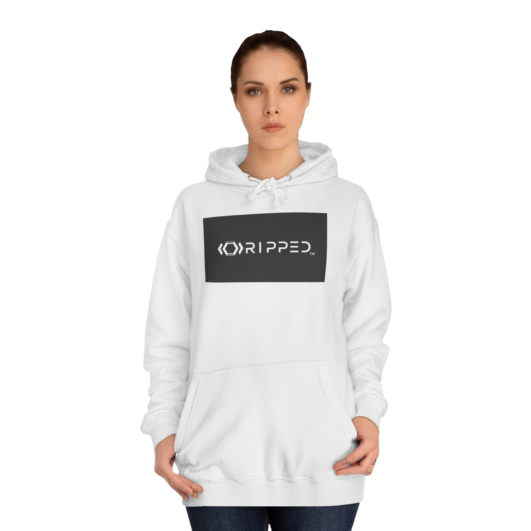 Ripped Men’s White Hoodie(Black/White Logo) - Image 4