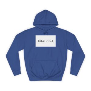 Blue hoodie with white RIPPED logo