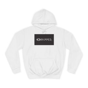 White hoodie with black "RIPPED" logo