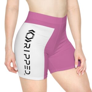 High-waisted pink and white shorts with RIPPED logo